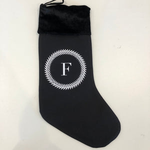 INITIAL CHRISTMAS STOCKING - STANDARD - BLACK F WREATH - SECOND