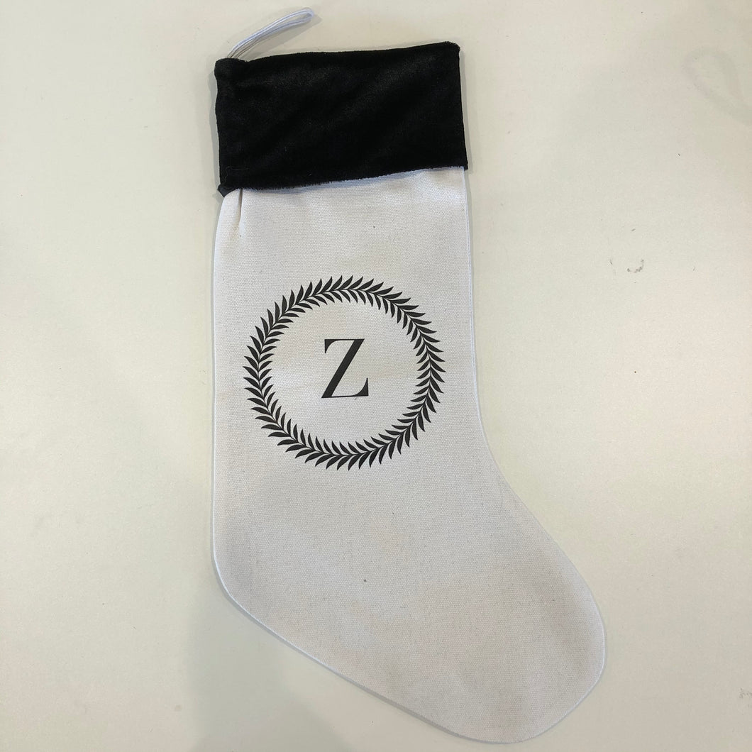 INITIAL CHRISTMAS STOCKING - STANDARD - WHITE Z WREATH - SECOND